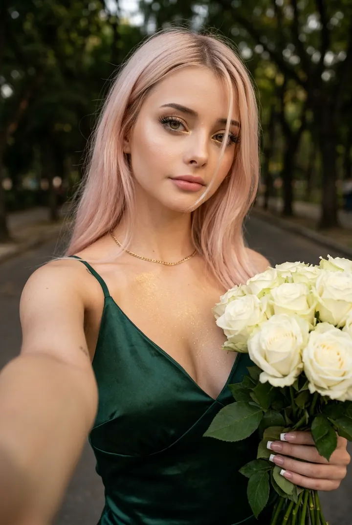 Женщина с белыми розами