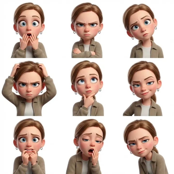 Набор стикеров в стиле Pixar 3x3 с разными эмоциями