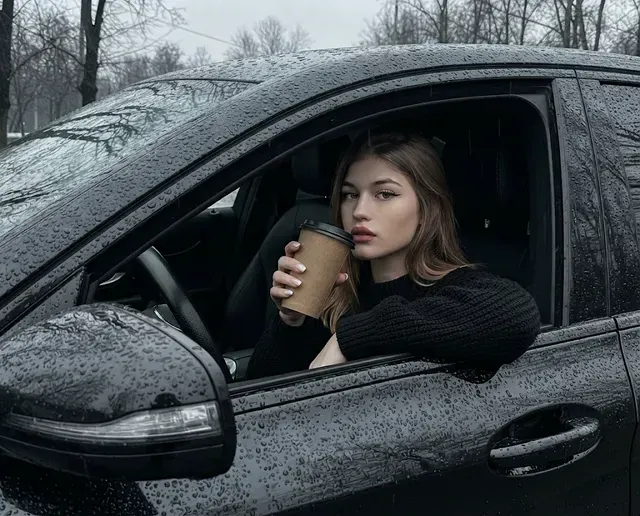 Кофе за рулем в дождливый день