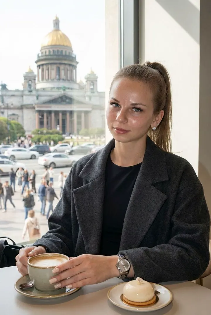 Элегантная женщина в кофейне Питера