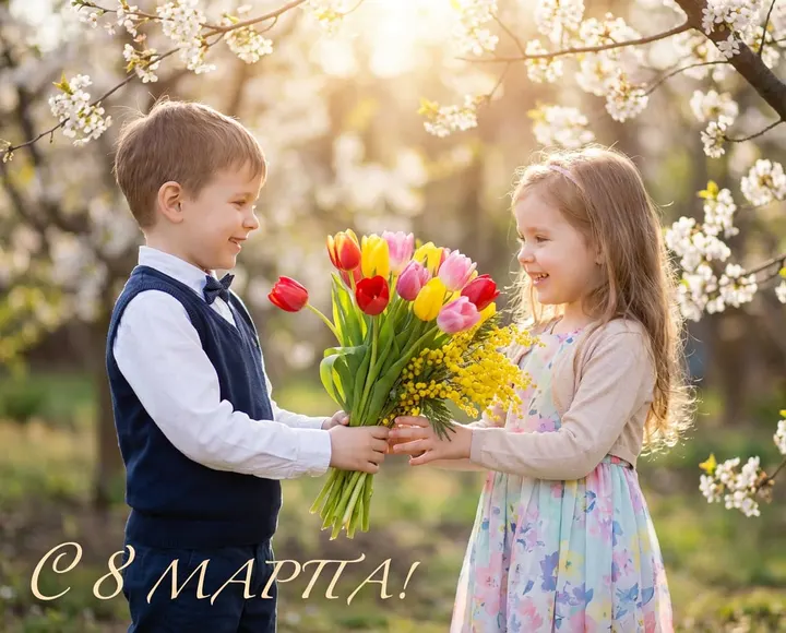 Детская открытка 8 марта