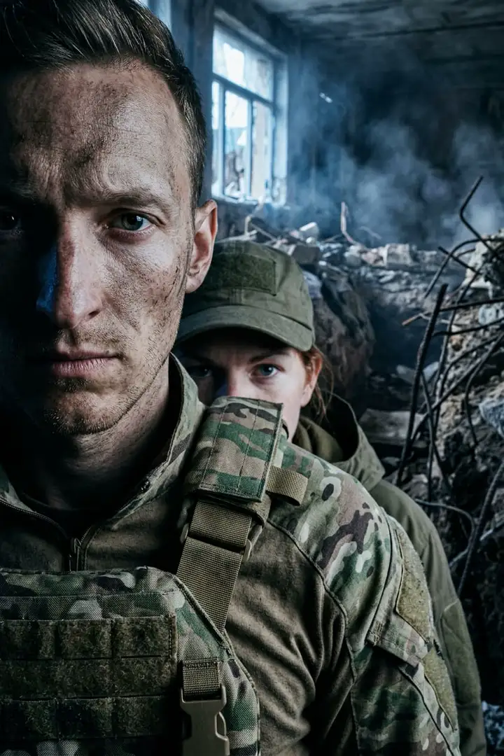Суровый военный портрет пары