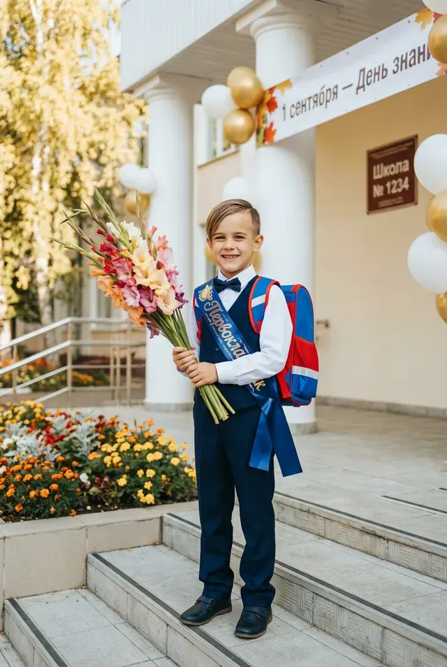 Первоклассник на школьной линейке