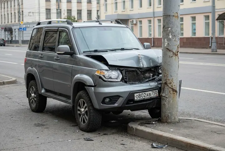 Авария машины у столба