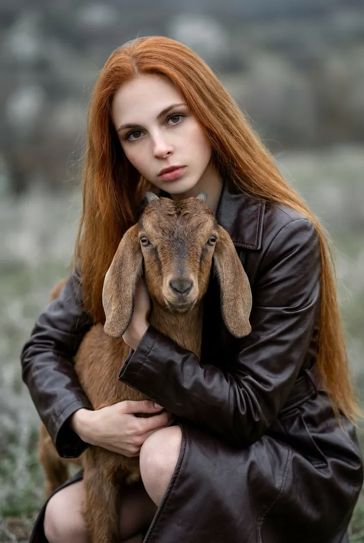 Девушка с коричневым козленком