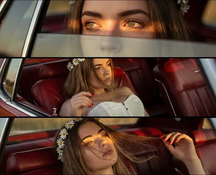 Триптих в авто с ромашками