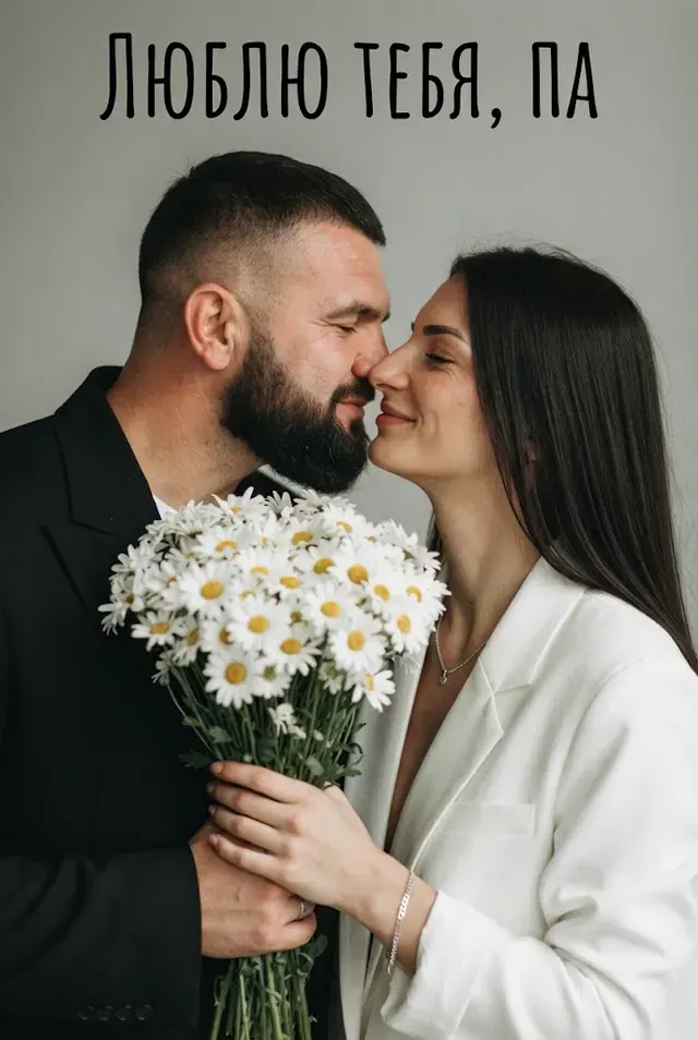 Отец и дочь с букетом ромашек