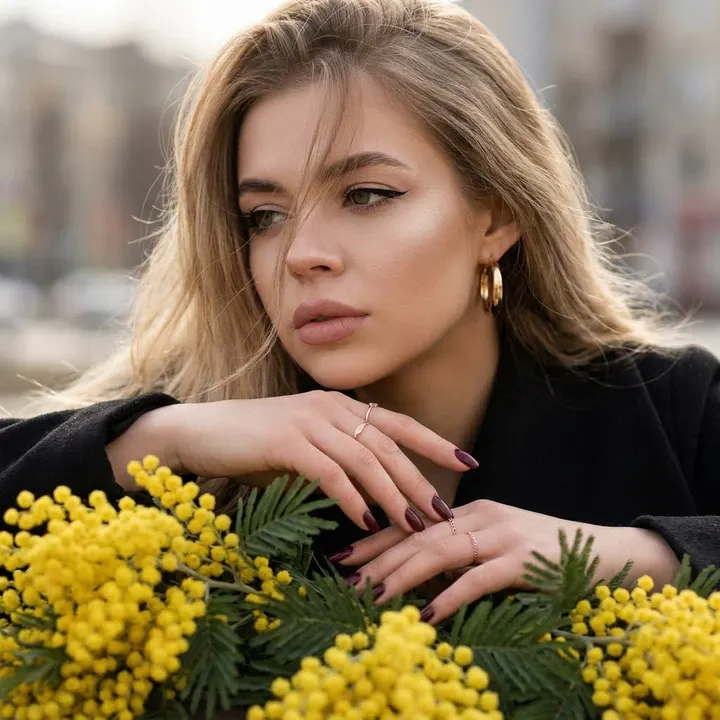 Портрет в стиле Vogue с мимозой
