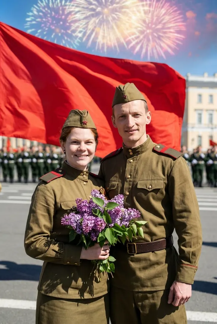 Пара в форме 9 мая