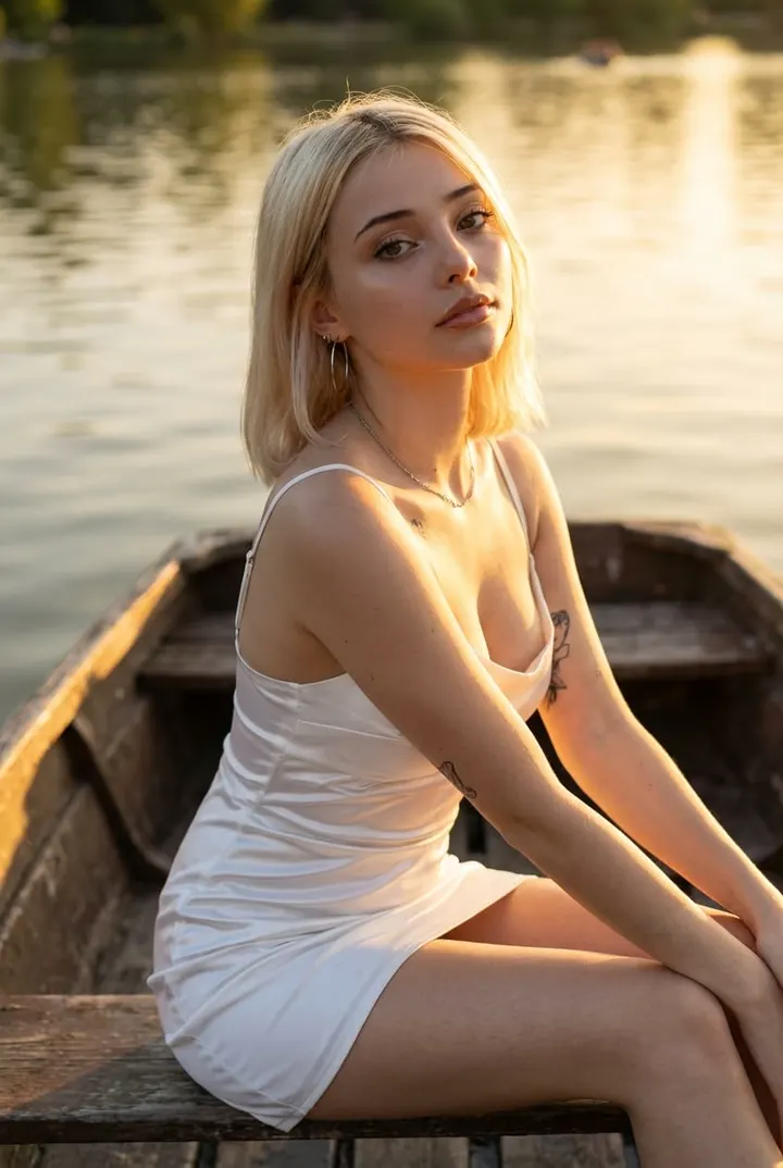 Девушка в лодке на озере